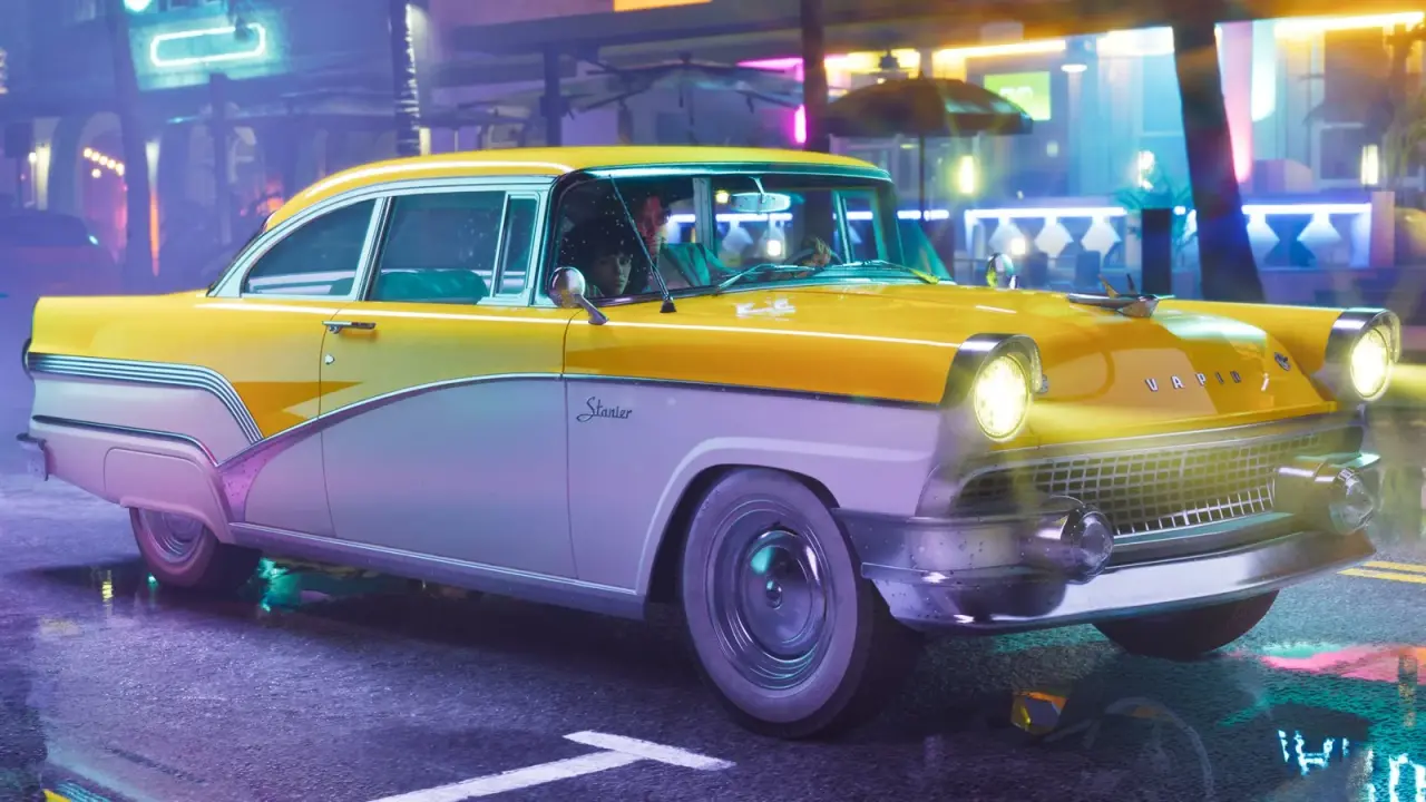 Yellow and pink '55 Vapid Stanier Sedan from the Vintage Vice City Pack