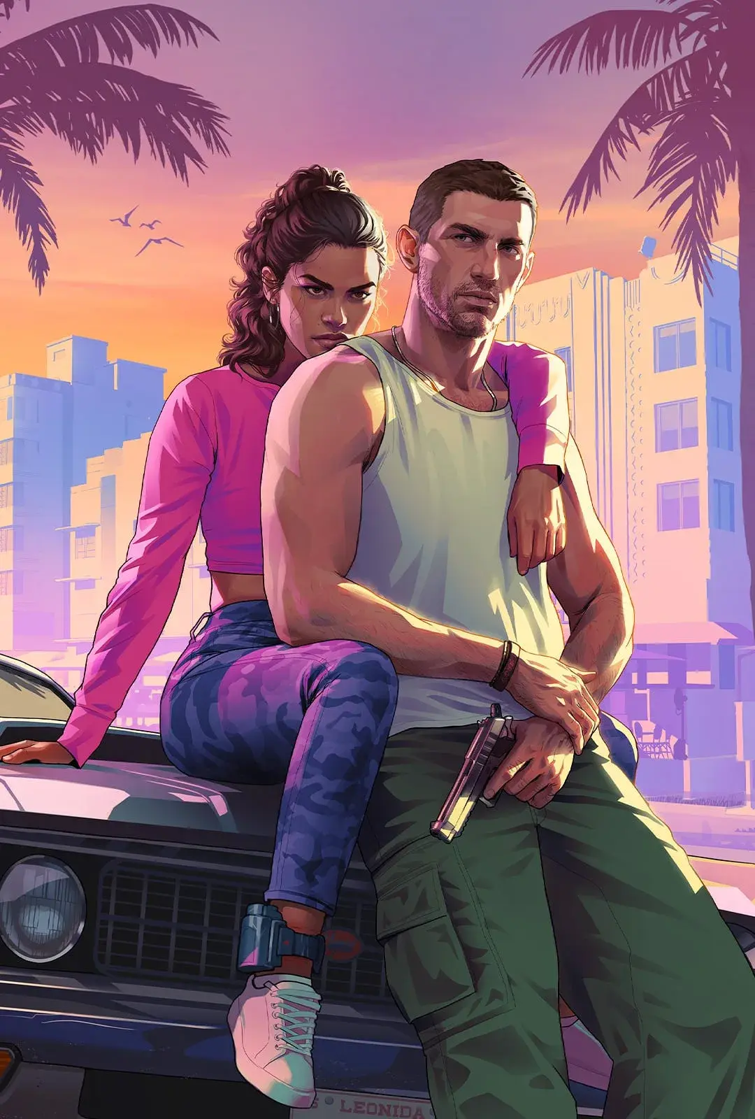Lucia leaning on Jason as they sit against a car