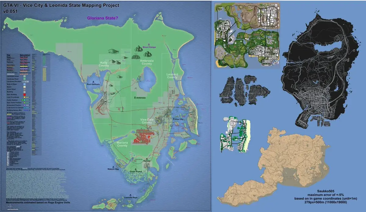 Wide fan-built reconstruction map of Vice City and the surrounding Leonida State